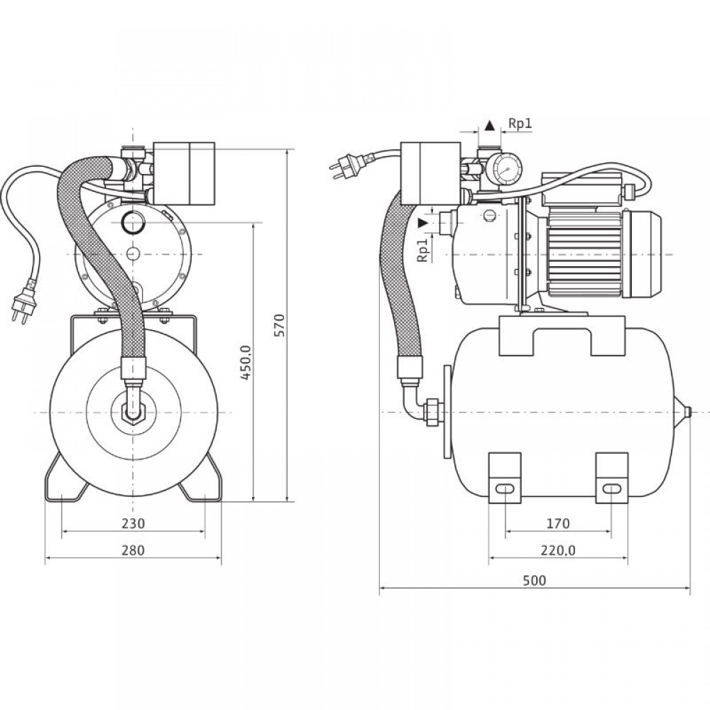 Хидрофорна помпа Wilo HWJ 204 H EM 50 L EPDM - мощност 1100W, напор 50м, дебит 5 m3/h |  |  |